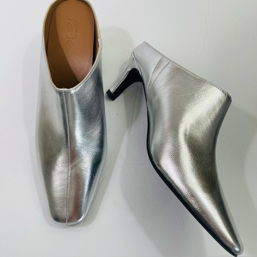 Nordstrom Rack Silver Kitten Heeled Mules